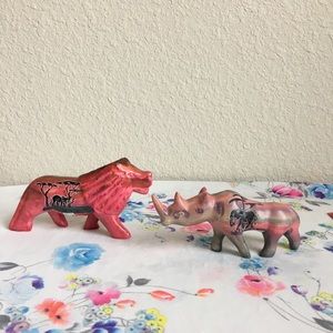 African Animals carved soapstone Lion Rhino